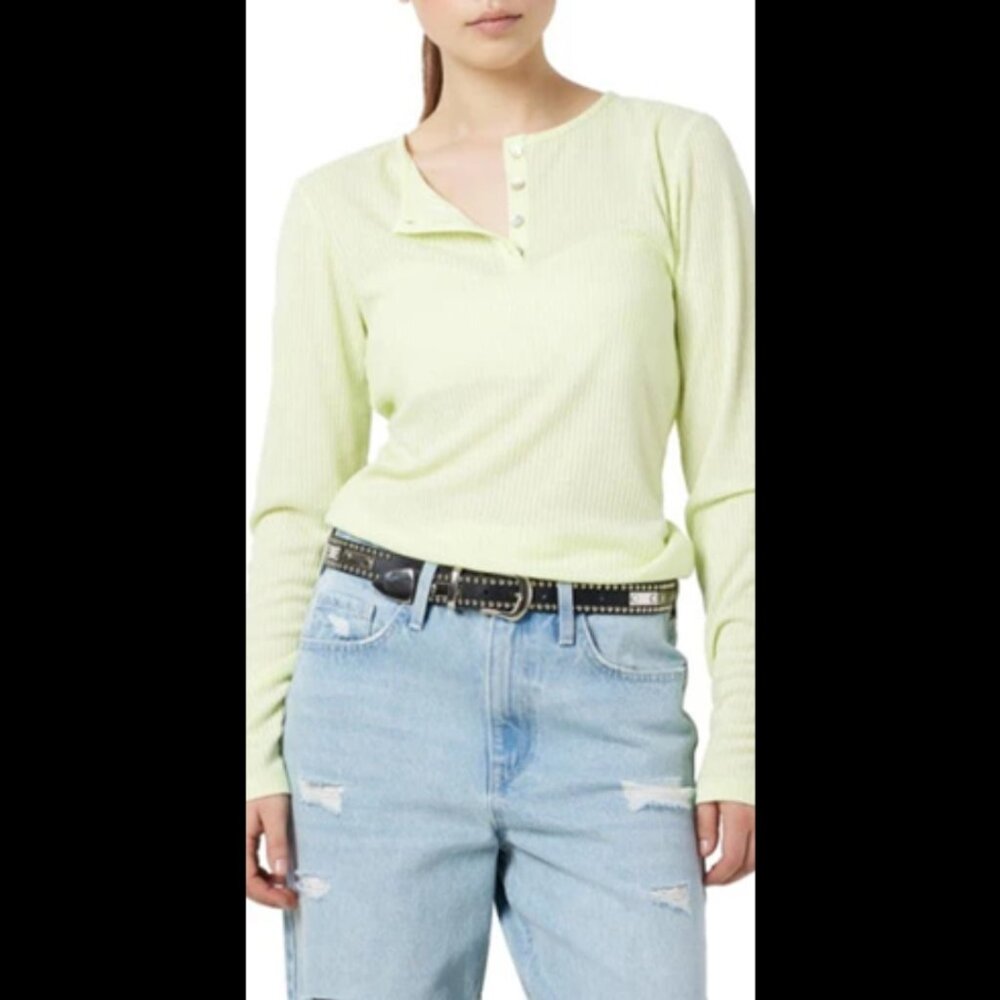 🆕Noisy may Odette Rib Long Sleeve Henley Top Butterfly (Lime Green)  Size L